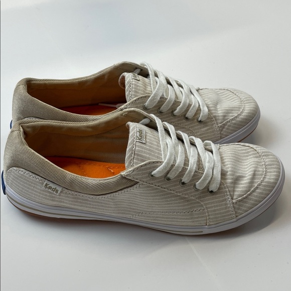 Keds Pinstripe Canvas Lace Up Sneakers Neutral Beige Womens Size 9 - Picture 3 of 9